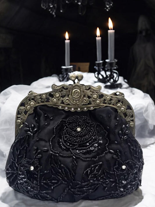 Flower Embossed Beaded Handbag