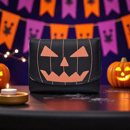 Halloween Pumpkin Print Faux Leather Wallet