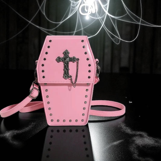 Pink Coffin Crossbody Bag with Cross Applique