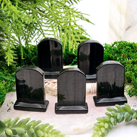 Black Obsidian Crystal Tombstone Halloween Decor