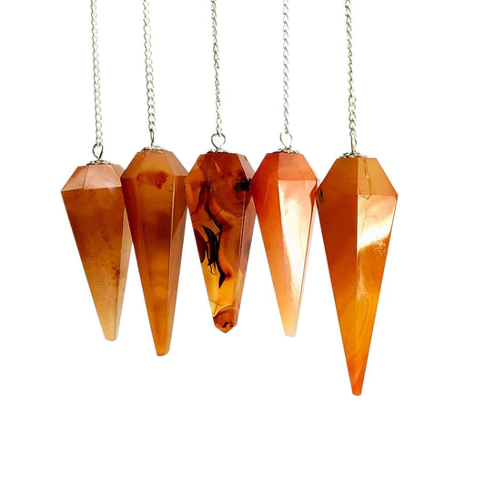 Crystal Carnelian Point Pendulum Pendant with Silver Chain