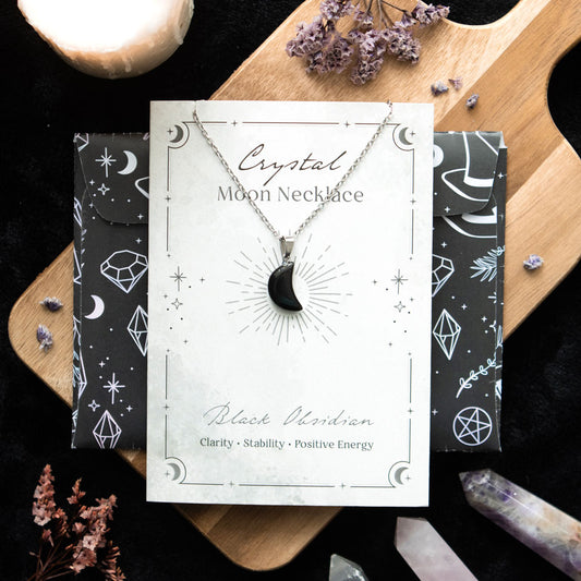 Black Obsidian Crystal Moon Necklace On Greeting Card image 0