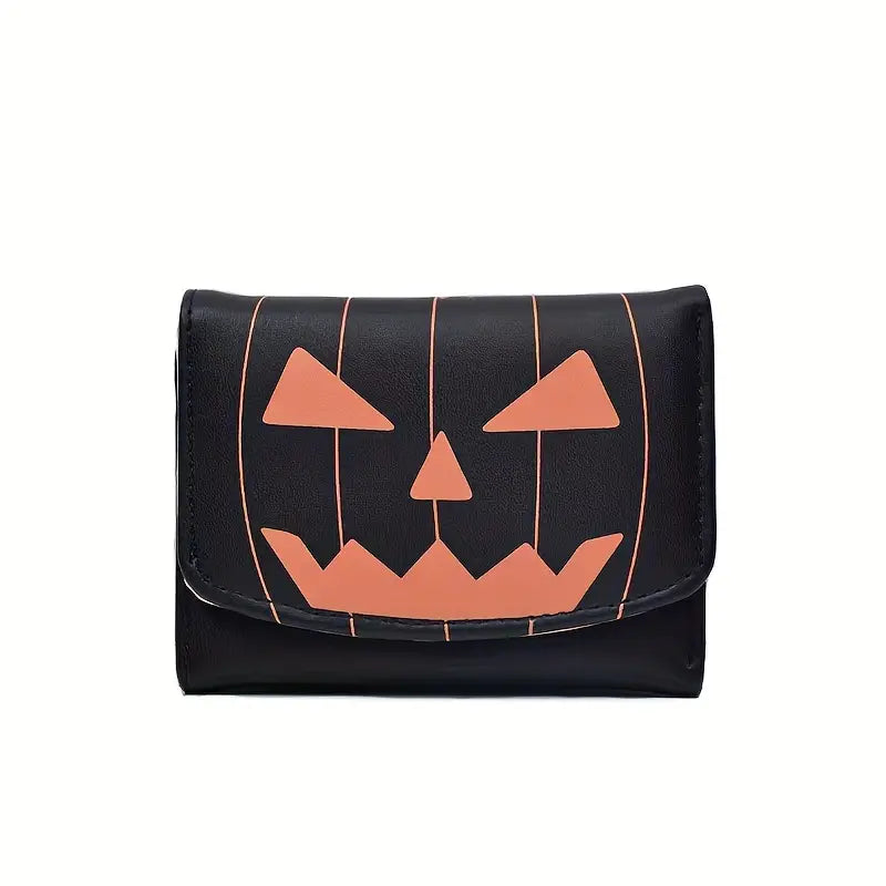Halloween Pumpkin Print Faux Leather Wallet