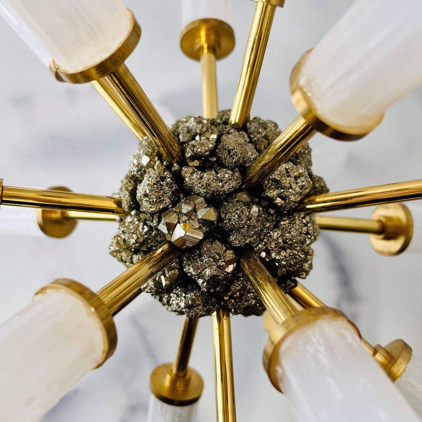 Crystal Selenite and Pyrite Spike Globe