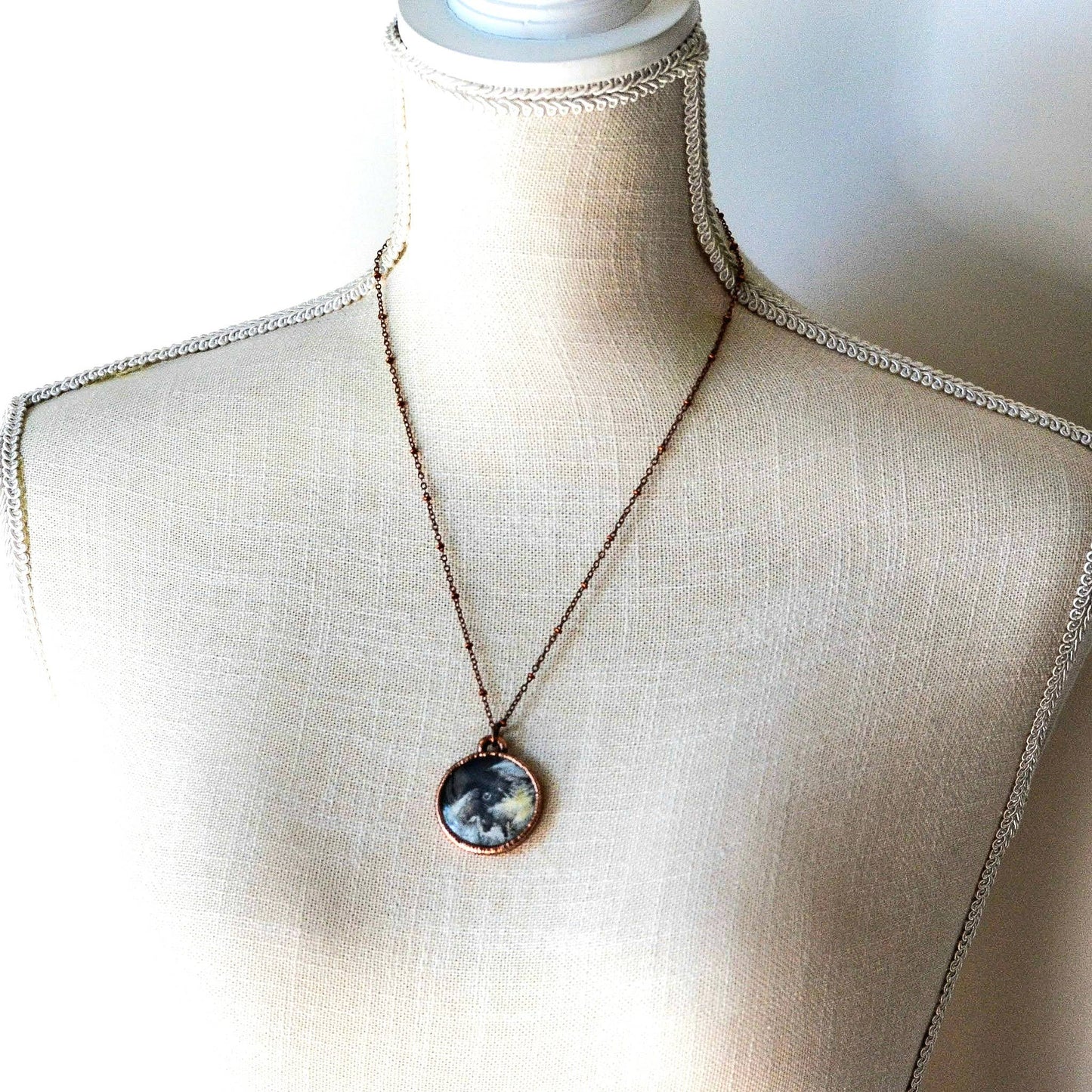 Dark Grey Sky Orb Necklace // Soldered Copper Chain