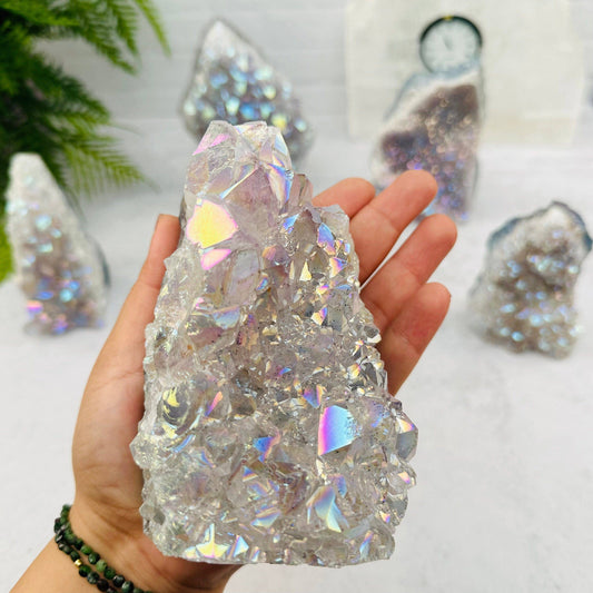 Amethyst Druzy Crystal Cut Base with Angel Aura Pearly Finish