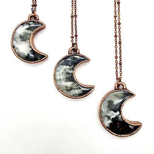 Dark Grey Sky Moon Necklace // Soldered Copper Chain