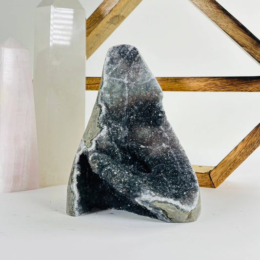 Black Amethyst Druzy Crystal Cut Base One-of-a-Kind