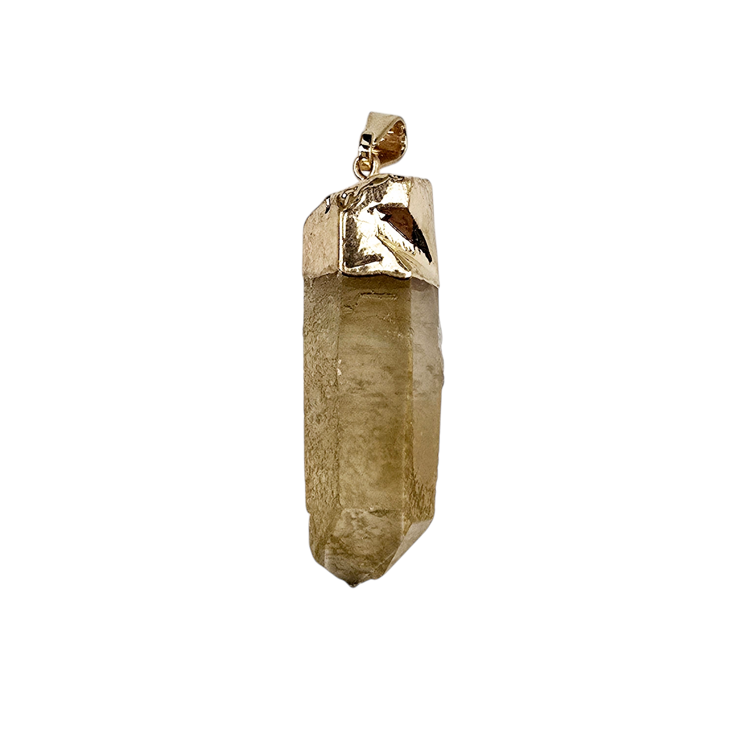 Smokey Citrine Natural Rough Crystal Point Pendant with 24k Gold Electroplated Cap and Bail