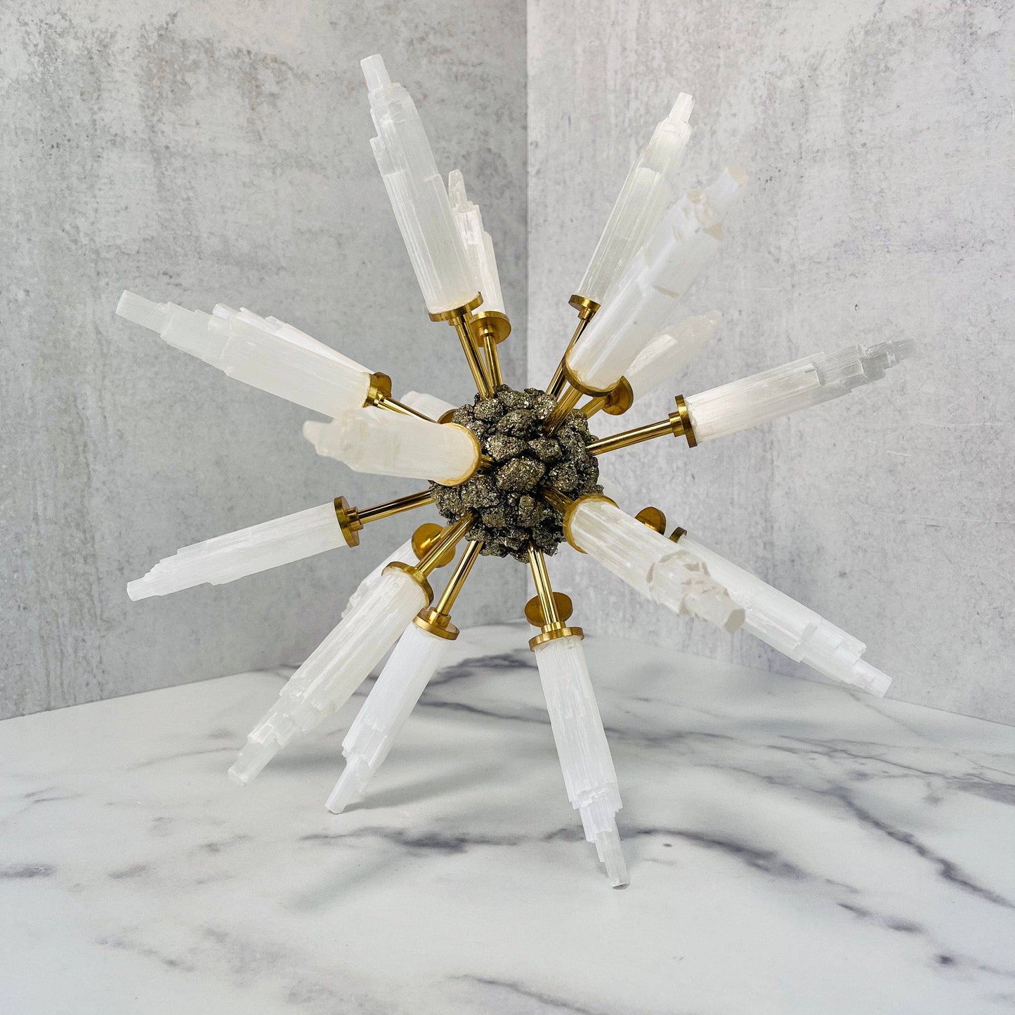 Crystal Selenite and Pyrite Spike Globe