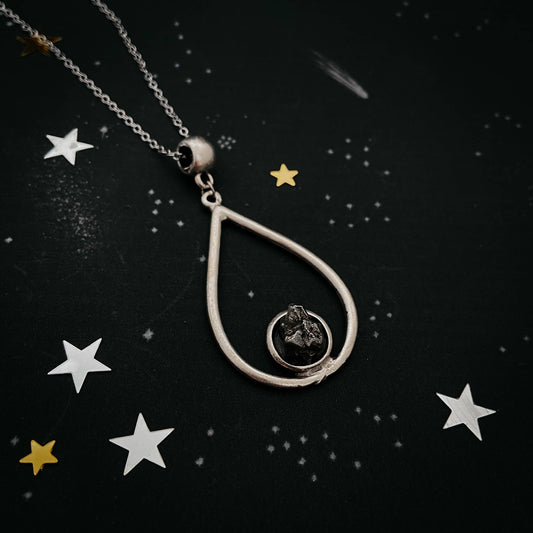 Teardrop Authentic Meteorite Necklace in Silver