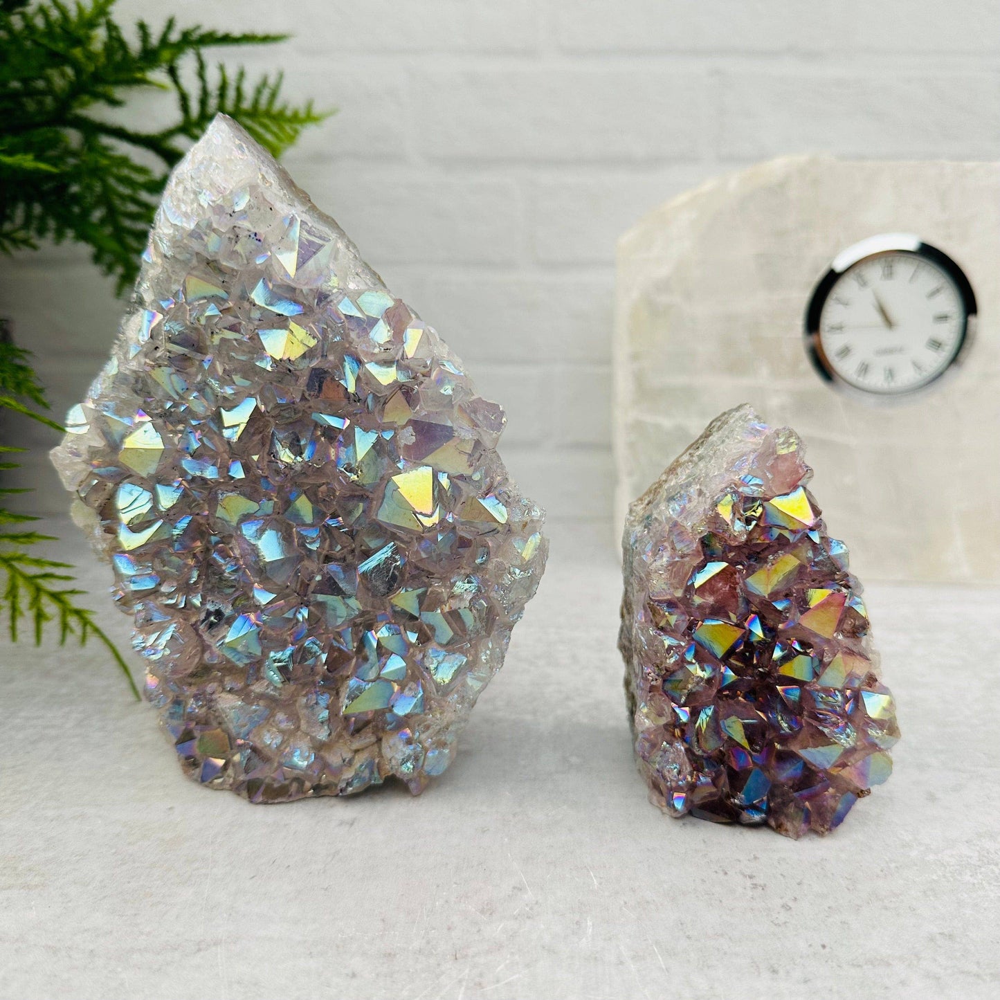 Amethyst Druzy Crystal Cut Base with Angel Aura Pearly Finish