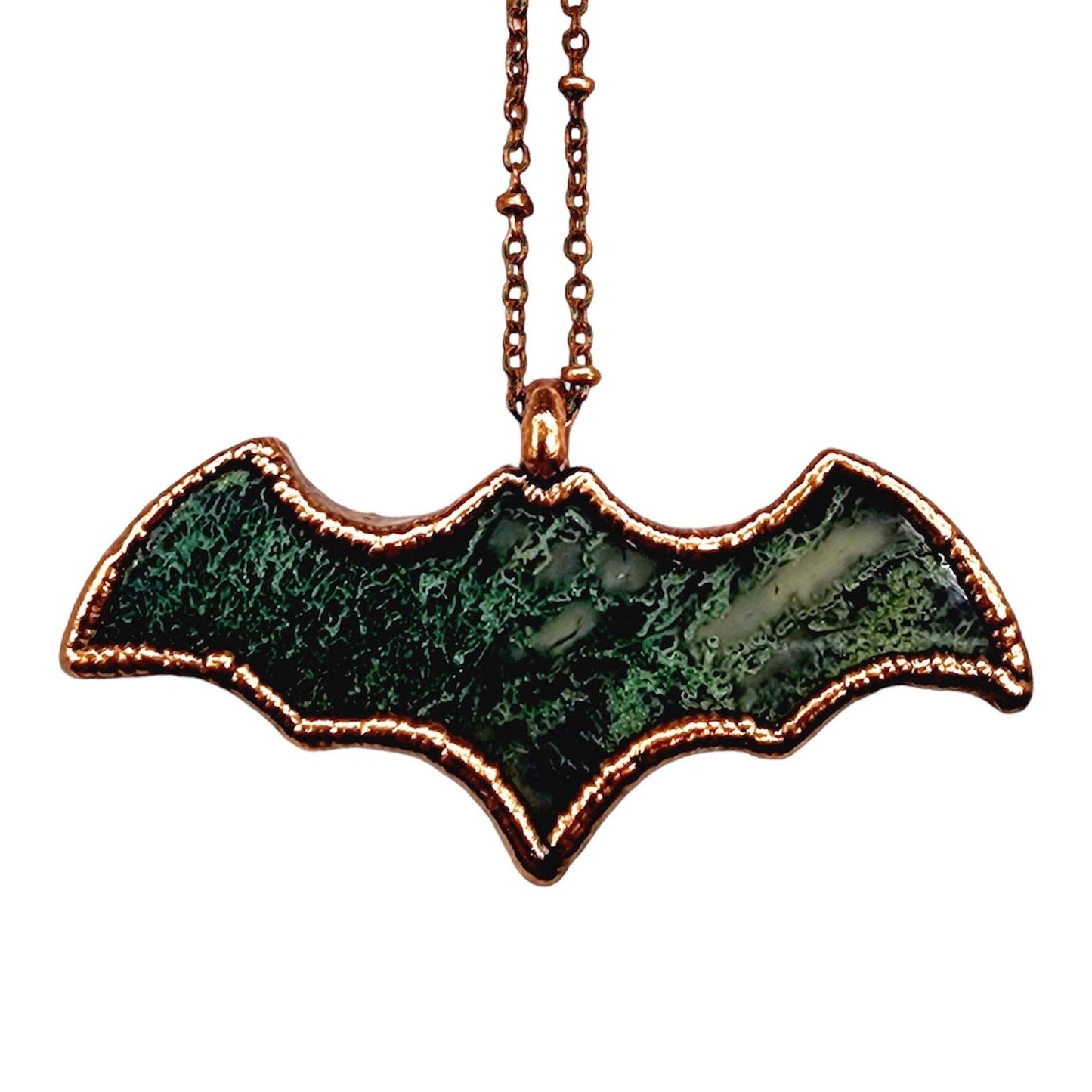 Moss Agate Bat Necklace