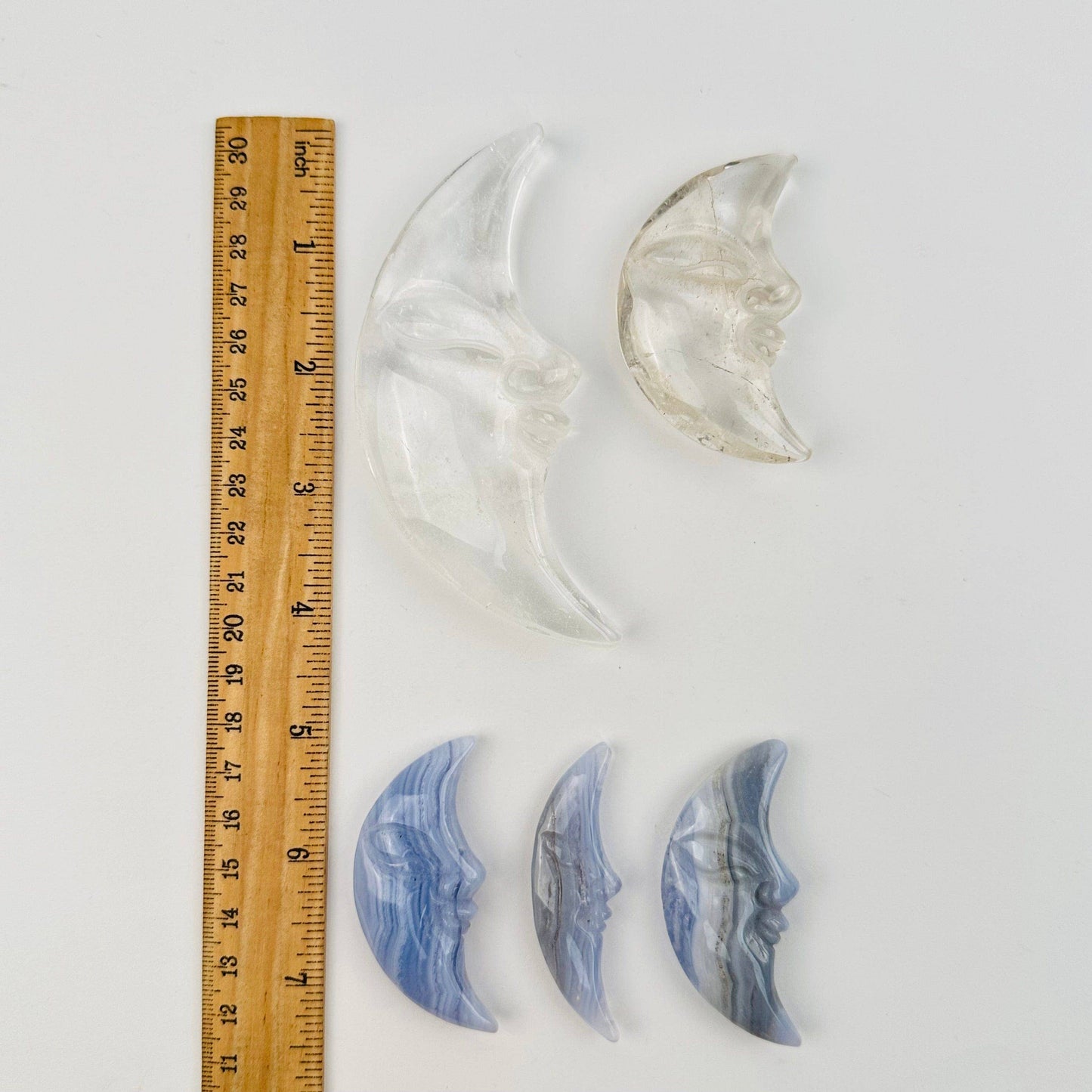 Crystal Moon Crescent on Stand - Quartz or Blue Lace Agate