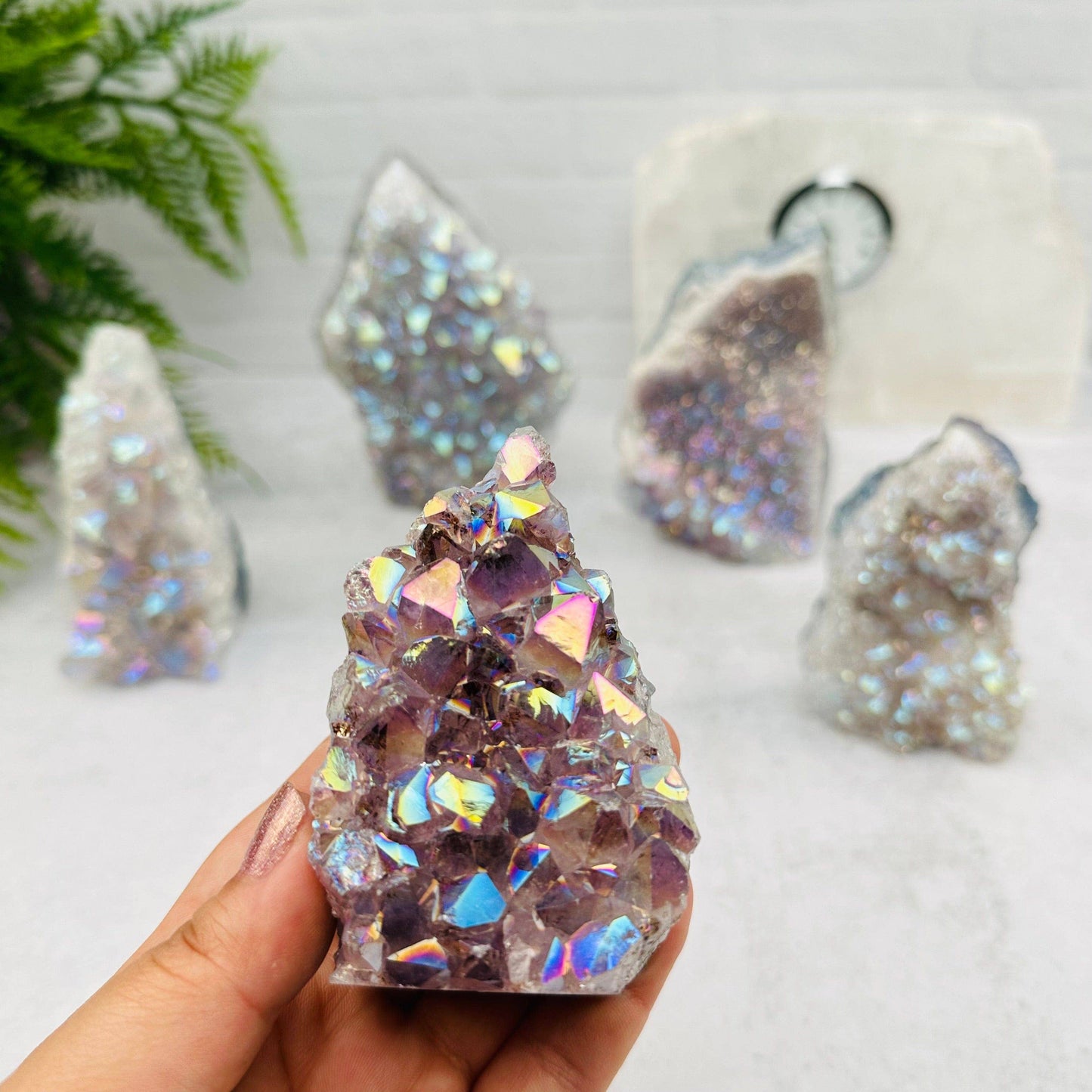 Amethyst Druzy Crystal Cut Base with Angel Aura Pearly Finish