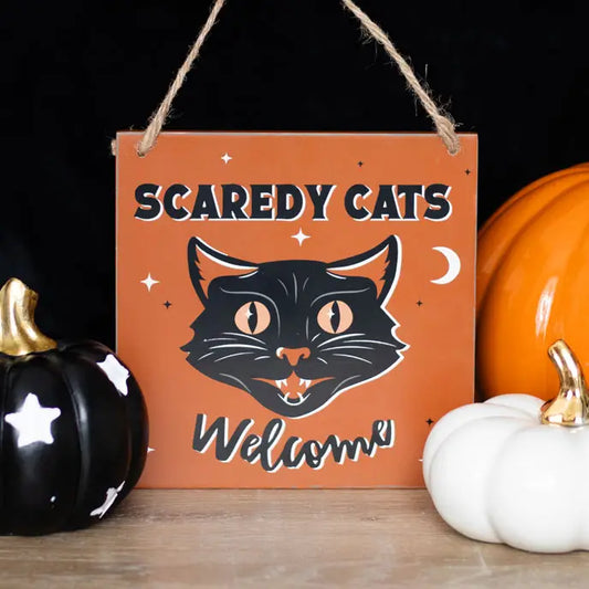 Scaredy Cats Welcome Hanging Halloween Sign image 0
