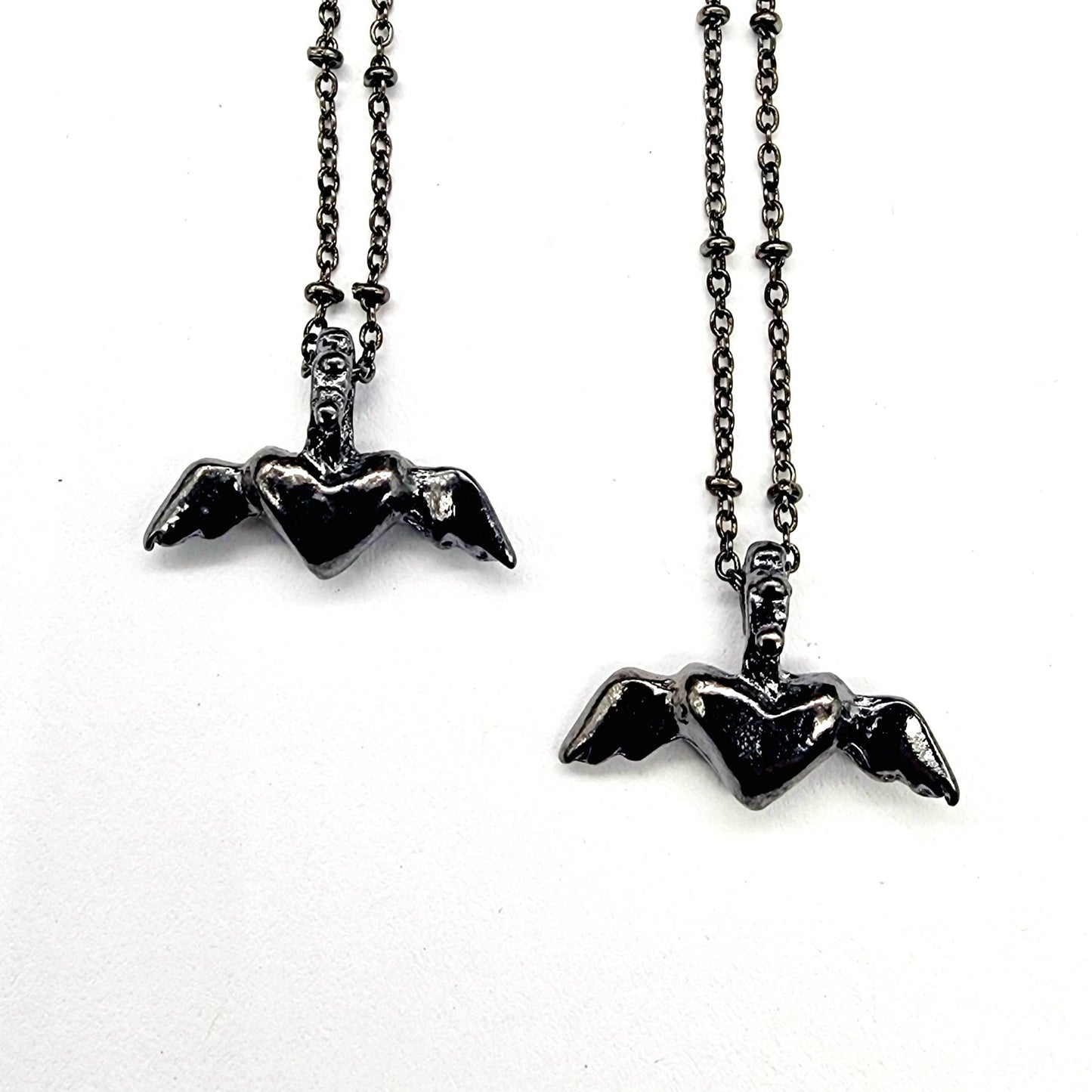Gunmetal Winged Heart of Flight Pendant Necklace