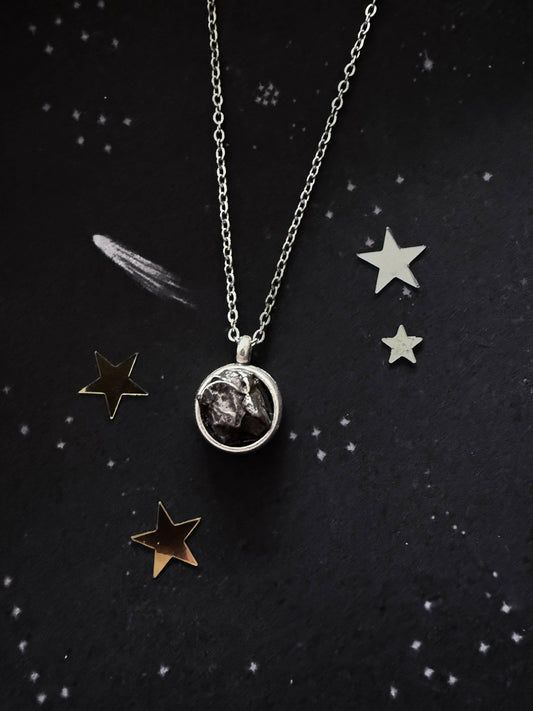 Small Round Authentic Meteorite Pendant Necklace