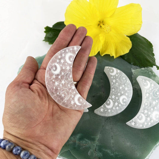 Selenite Crystal Crescent Moon Charging Plate Gypsum
